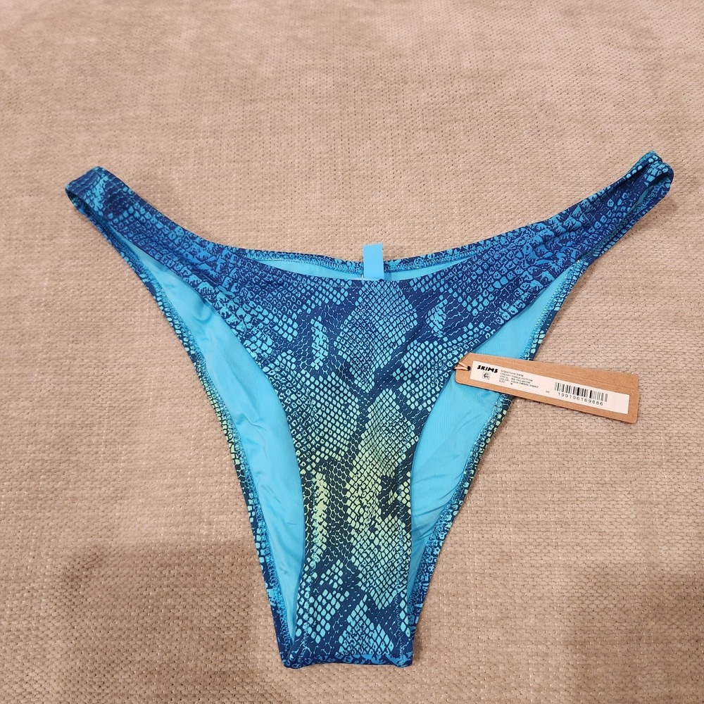 Skims Medium Aqua Ombre Snake Signature Swim Cheeky Tanga Bottom NWT